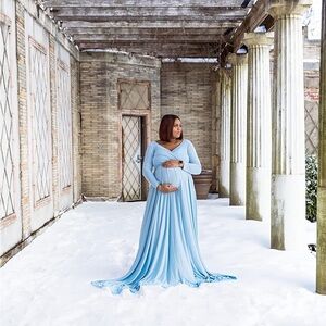 Elegant Light Blue Maternity Maxi Gown